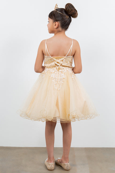 Girls Double Spaghetti Rhinestone Embroidered Gown, Sizes 4-16