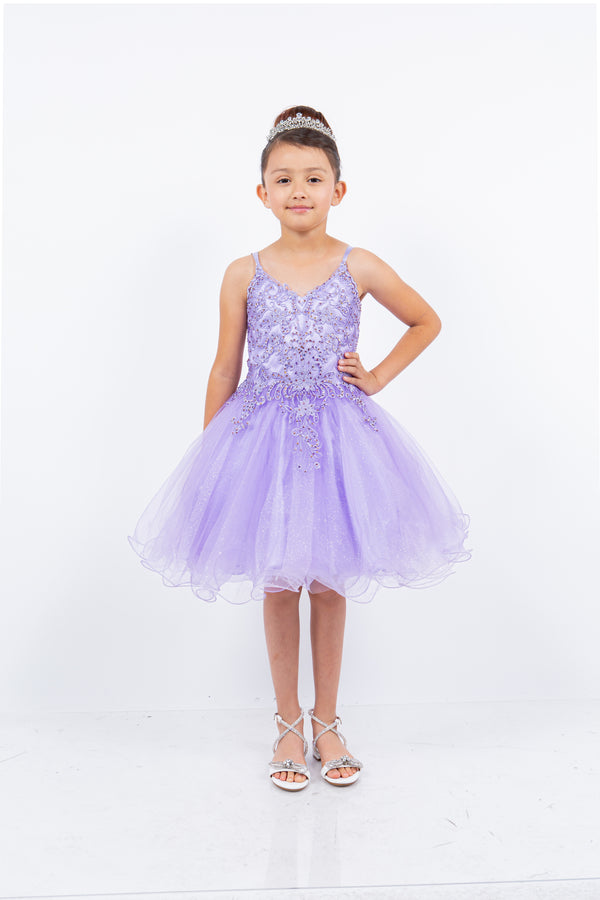 Big Girls Multi Color Double Spaghetti Rhinestone Embroidered Gown 4-16