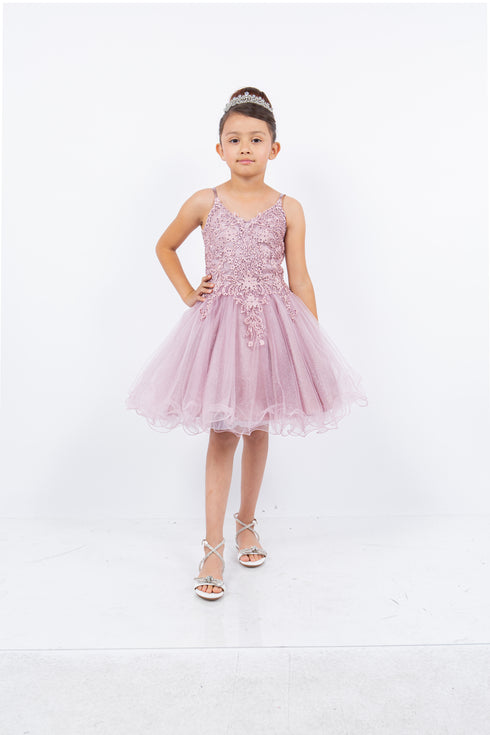 Big Girls Multi Color Double Spaghetti Rhinestone Embroidered Gown 4-16