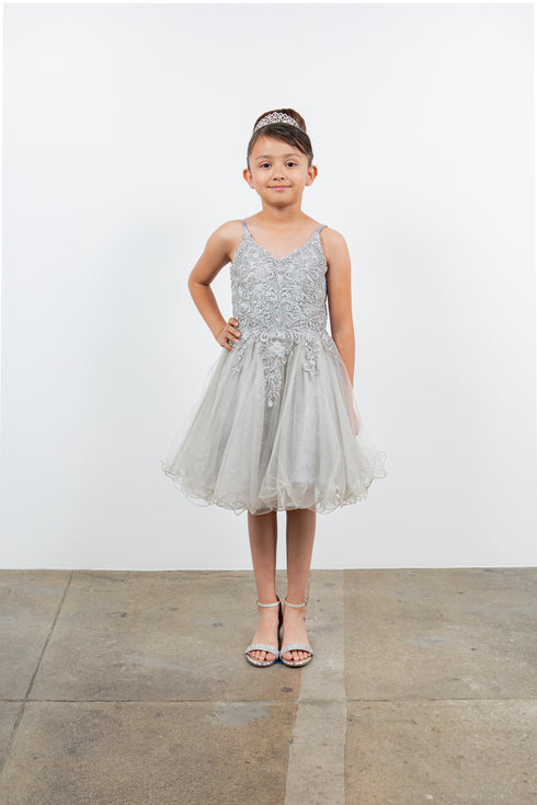 Big Girls Multi Color Double Spaghetti Rhinestone Embroidered Gown 4-16