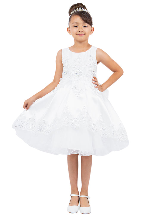 Girls Floral Embroidery Cutout Overlay Flower Girl Dress 2-16