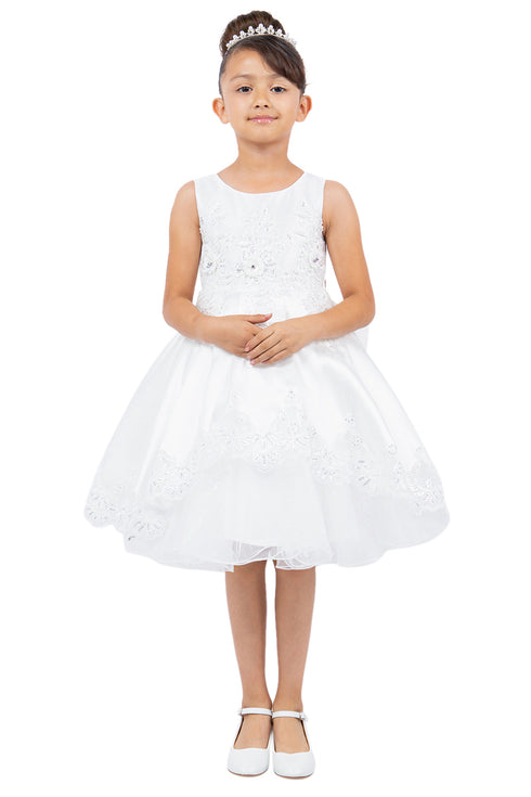 Girls Floral Embroidery Cutout Overlay Flower Girl Dress 2-16