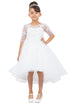 Girls Off White Illusion Neckline Beaded Floral Embroidery Hi Low Flower Girl Dress 2-16