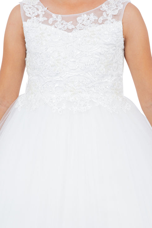 Girls Floral Embroidery Heart Bodice Bow Applique Flower Girl Dress 2-16