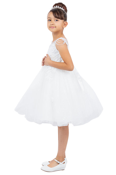 Girls Illusion Neckline Jewel Strigs Flower Girl Dress 2-16