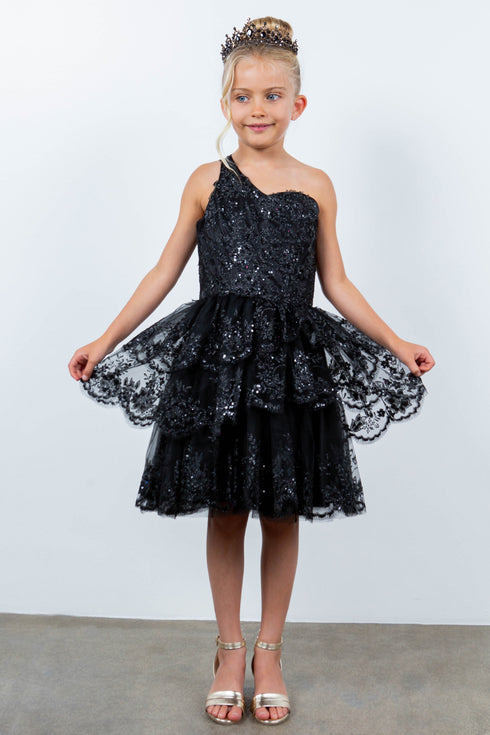 Girls One Shoulder Multi Layered Tulle Dress 4-16