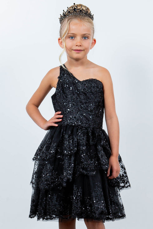 Girls One Shoulder Multi Layered Tulle Dress 4-16