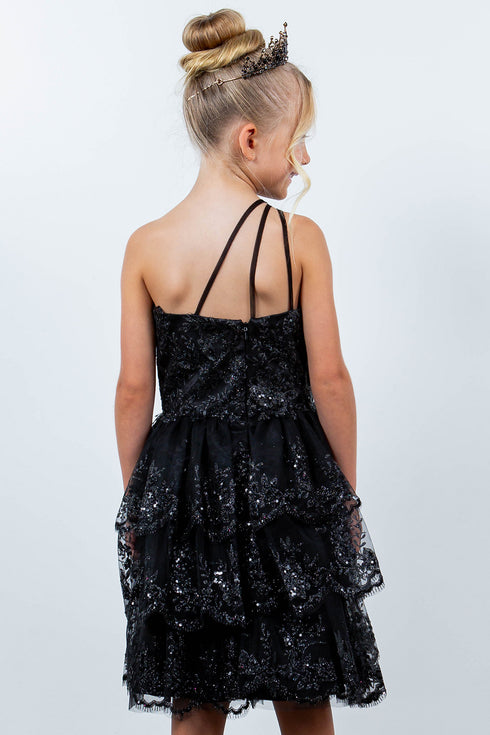 Girls One Shoulder Multi Layered Tulle Dress 4-16