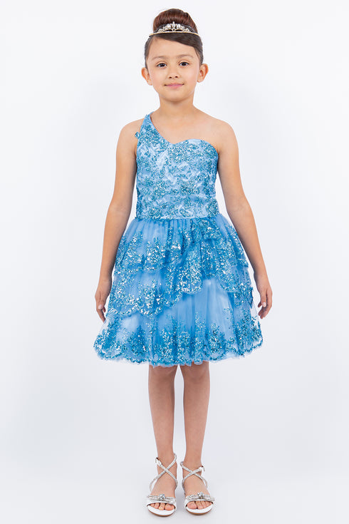 Girls One Shoulder Multi Layered Tulle Dress 4-16