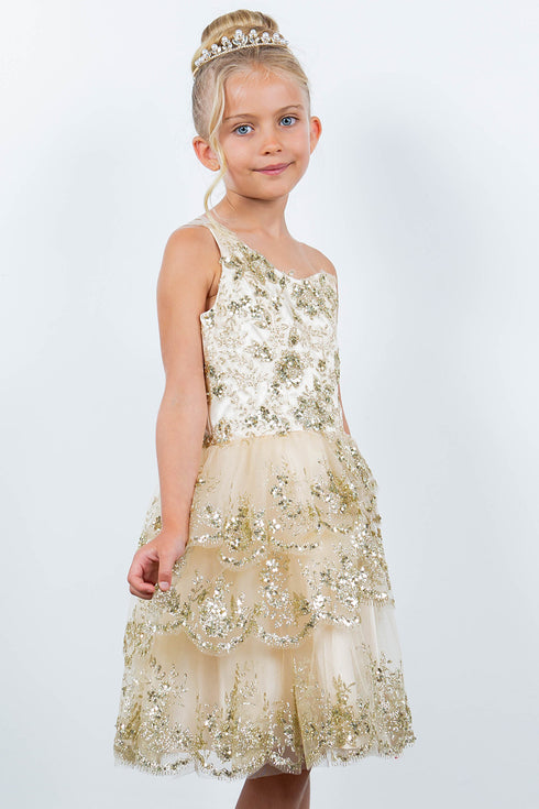 Girls One Shoulder Multi Layered Tulle Dress 4-16