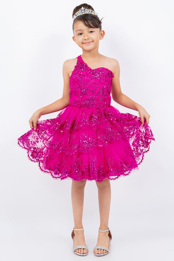 Girls One Shoulder Multi Layered Tulle Dress 4-16