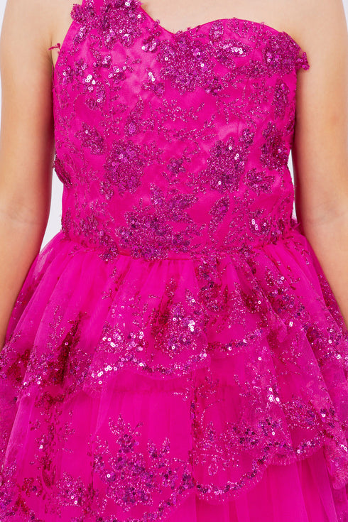 Girls One Shoulder Multi Layered Tulle Dress, Sizes 4-16