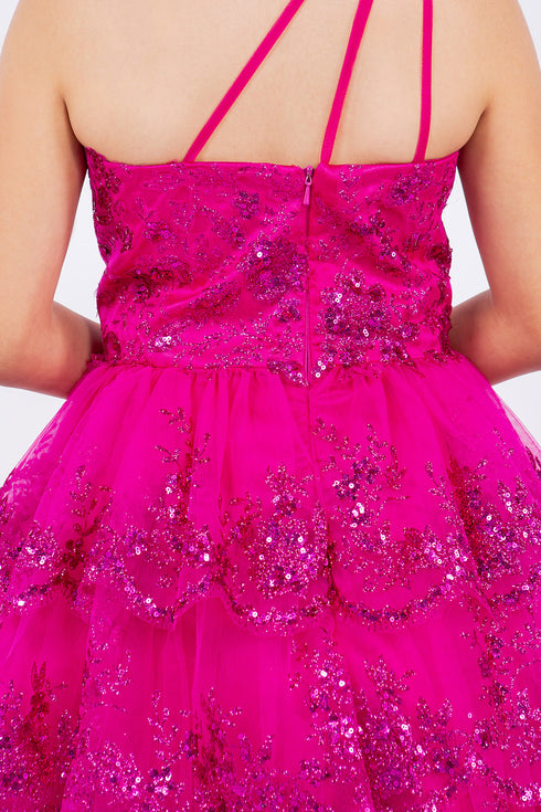 Girls One Shoulder Multi Layered Tulle Dress, Sizes 4-16