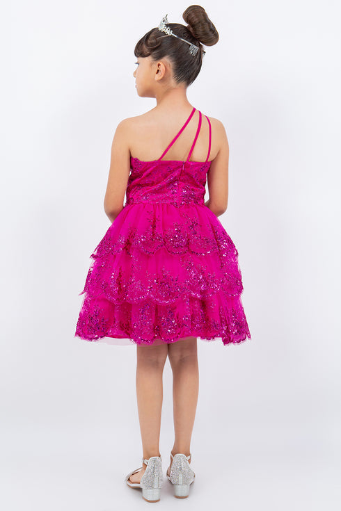 Girls One Shoulder Multi Layered Tulle Dress, Sizes 4-16