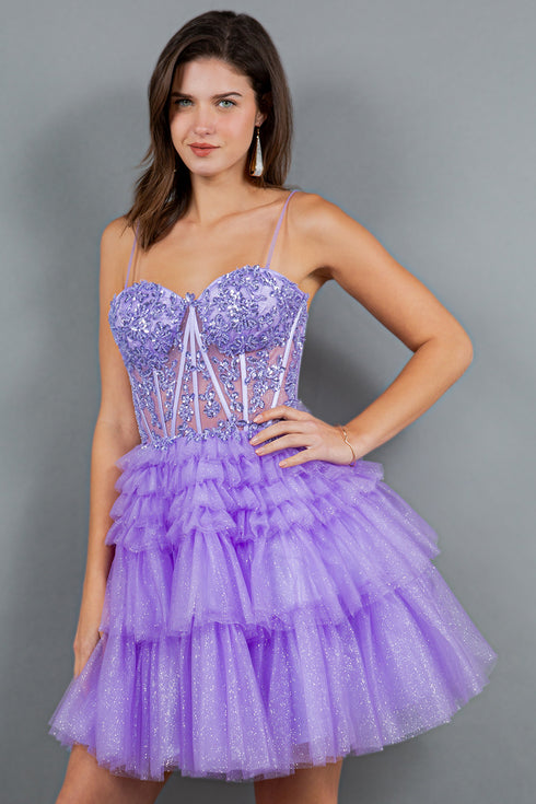 Sweetheart Corset Top Detailed Multi Layered Skirt Cocktail Dress for Women 4/XS-16/3X