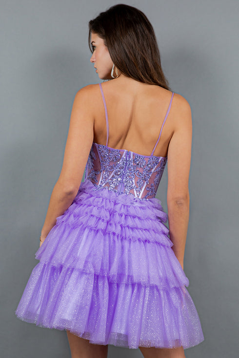 Sweetheart Corset Top Detailed Multi Layered Skirt Cocktail Dress for Women 4/XS-16/3X