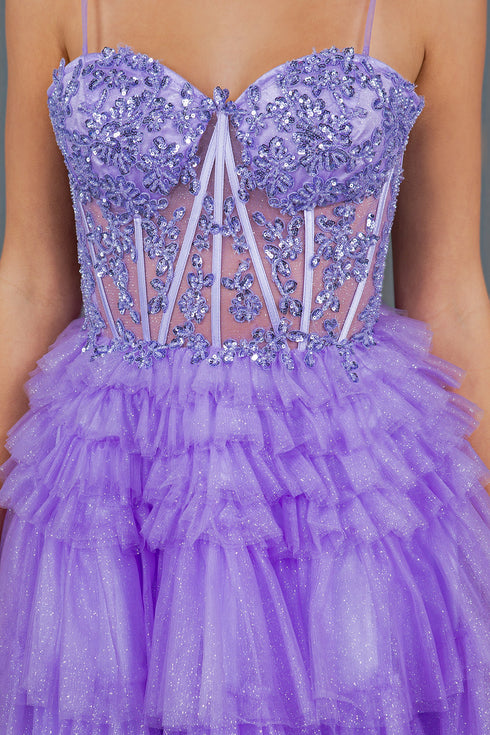 Sweetheart Corset Top Detailed Multi Layered Skirt Cocktail Dress for Women 4/XS-16/3X