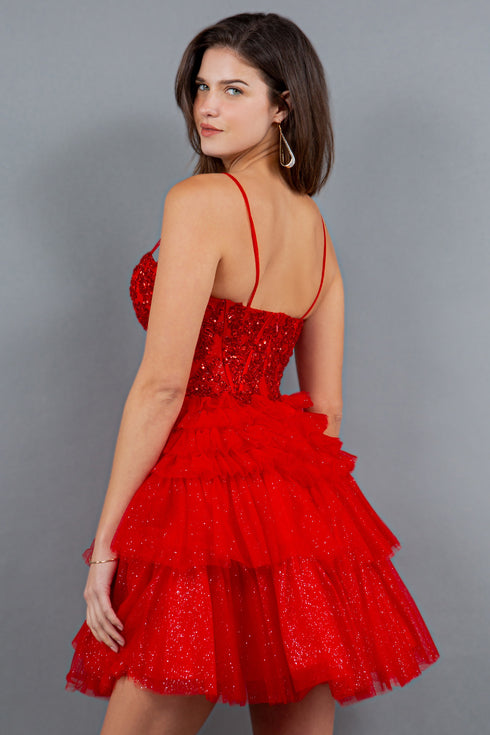 Sweetheart Corset Top Detailed Multi Layered Skirt Cocktail Dress for Women 4/XS-16/3X