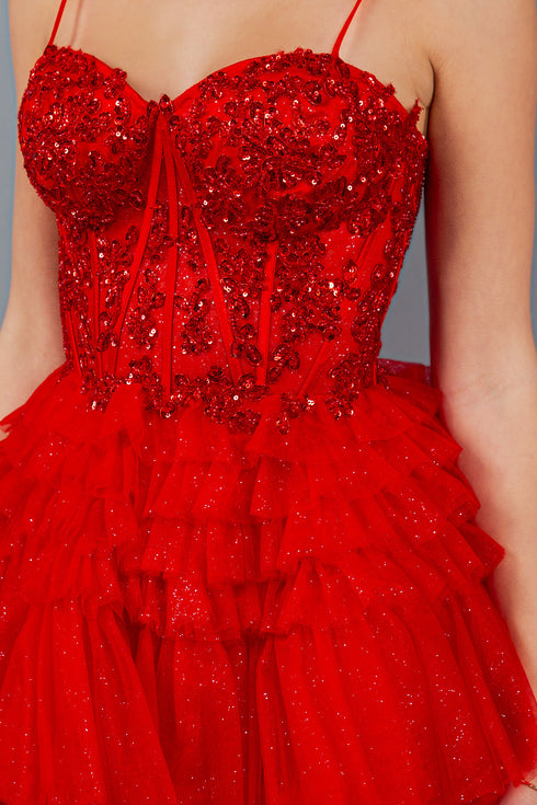 Sweetheart Corset Top Detailed Multi Layered Skirt Cocktail Dress for Women 4/XS-16/3X