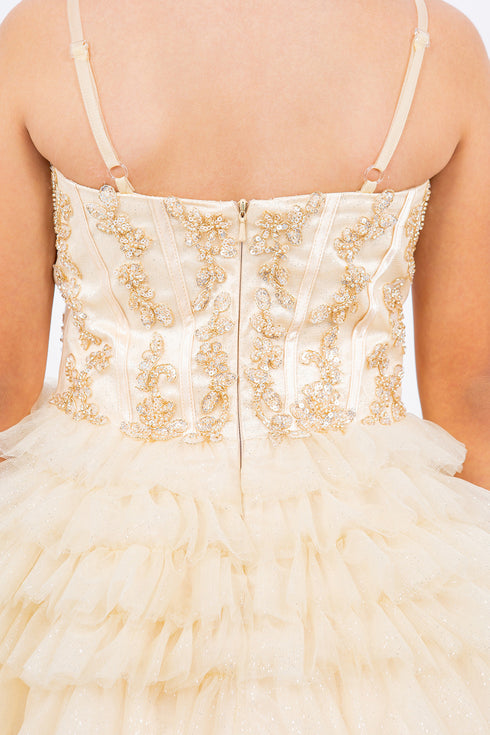 Girls Sweetheart Corset Top Detailed Multi Layered Skirt Dress 4-16