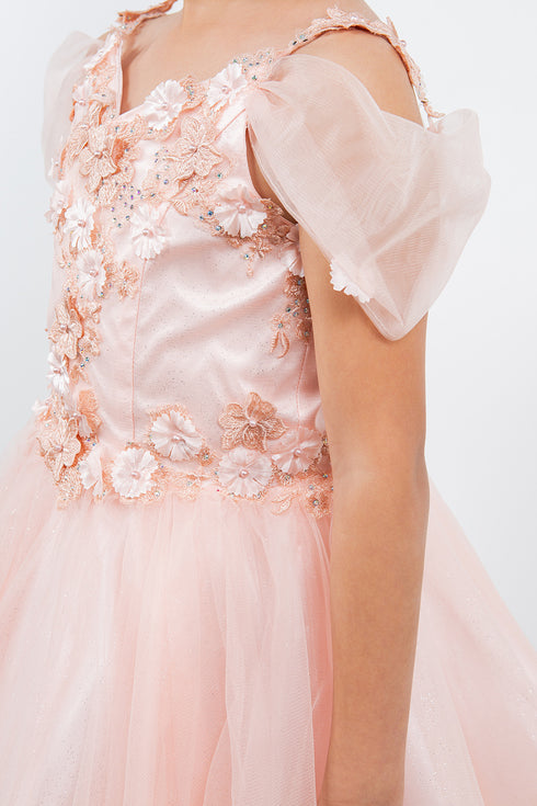 Girls 3D Flower Corset Body Flower Shoulder Strap Gown 4-16