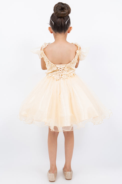 Girls 3D Flower Corset Body Flower Shoulder Strap Gown 4-16