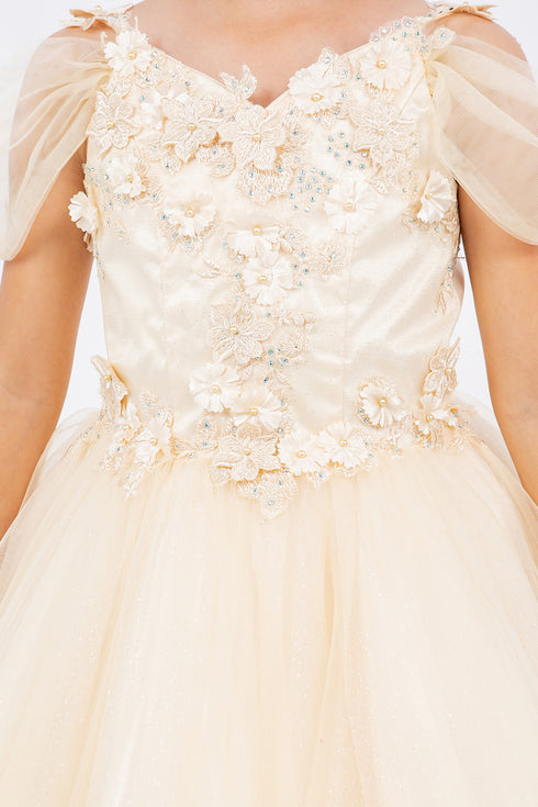 Girls 3D Flower Corset Body Flower Shoulder Strap Gown 4-16