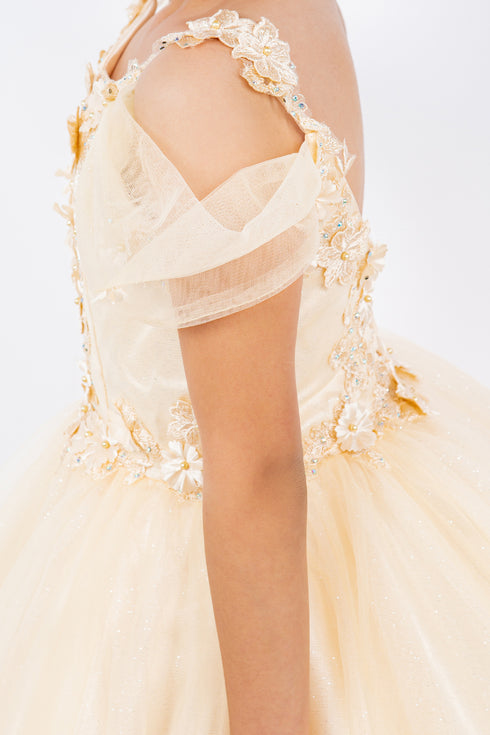 Girls 3D Flower Corset Body Flower Shoulder Strap Gown 4-16