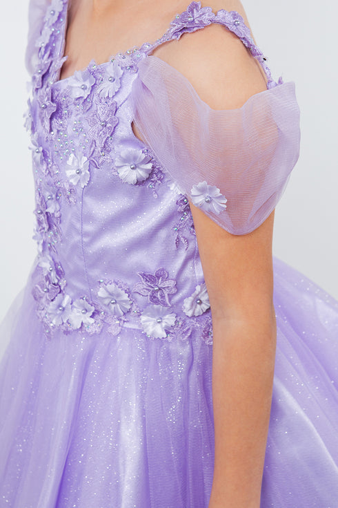 Girls 3D Flower Corset Body Flower Shoulder Strap Gown 4-16