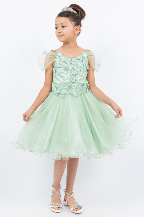 Girls 3D Flower Corset Body Flower Shoulder Strap Gown 4-16