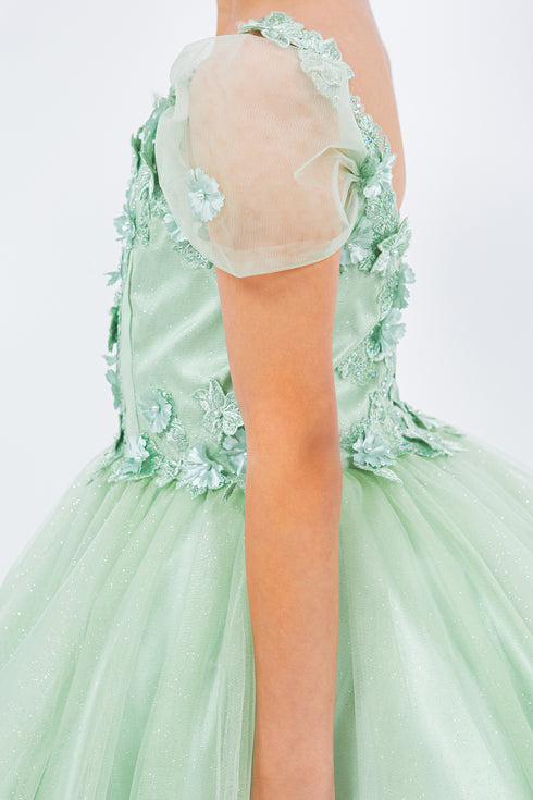 Girls 3D Flower Corset Body Flower Shoulder Strap Gown 4-16