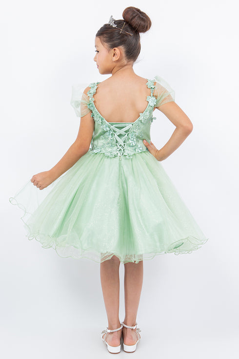Girls 3D Flower Corset Body Flower Shoulder Strap Gown 4-16