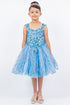 Girls Blue Embroidered Lace Applique Long Strapless Sheer Corset Ombre Flower Girl Dress 2-16