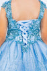 Girls Blue Embroidered Lace Applique Long Strapless Sheer Corset Ombre Flower Girl Dress 2-16