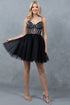 Womens Black Glitter Tulle Corset Mini Dress – Spaghetti Strap Fit and Flare Party Dress with Rhinestone Embellishments, Sizes 4/XS-16/3X