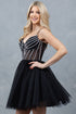 Womens Black Glitter Tulle Corset Mini Dress – Spaghetti Strap Fit and Flare Party Dress with Rhinestone Embellishments, Sizes 4/XS-16/3X