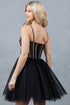 Womens Black Glitter Tulle Corset Mini Dress – Spaghetti Strap Fit and Flare Party Dress with Rhinestone Embellishments, Sizes 4/XS-16/3X