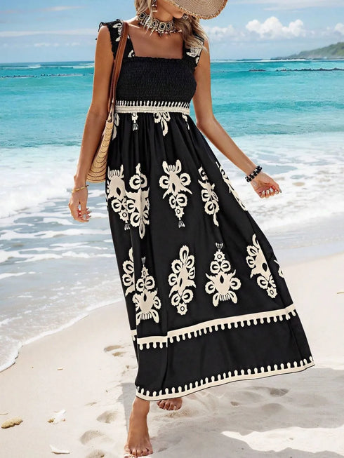 smocked-printed-wide-strap-maxi-dress OhSoStyled - Sophia's Style in Black-4