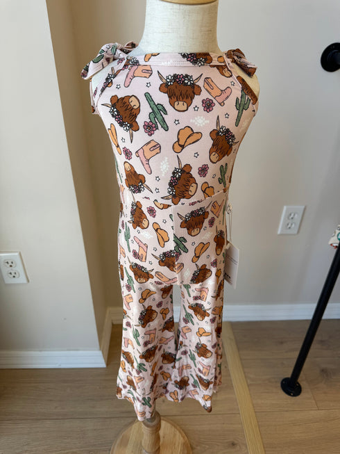 pink-highland-cow-bell-romper House-of-henry-Sophia's Style-2