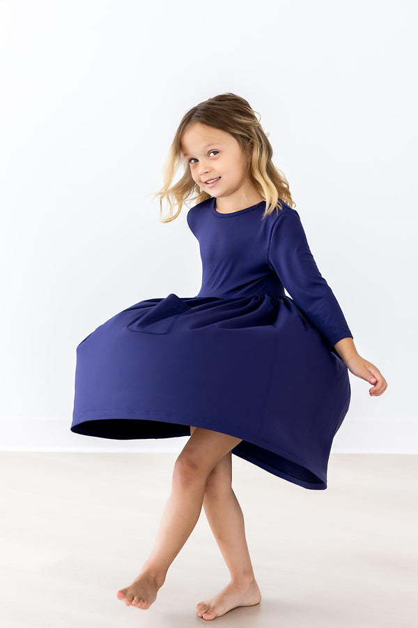 navy-3-4-pocket-twirl-dress Mila & Rose - Sophia's Style-Navy 3/4 Pocket Twirl Dress-6-12M--1