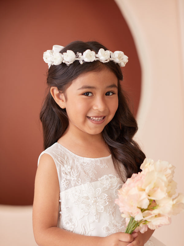 Girls Ivory Flower Rhinestone Pearl Embellished Stylish Special Occasion Crown