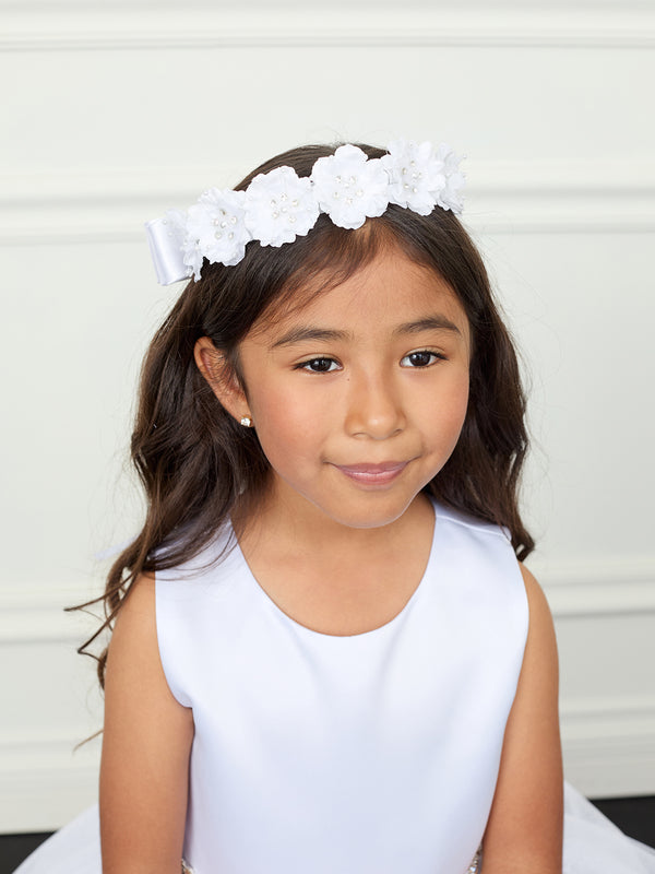 Girls Flower Crown with Satin Bow