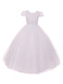 Rain Kids Big Girls White Pearl Sequin Accent Satin Tulle Communion Dress 7-18 - SophiasStyle.com