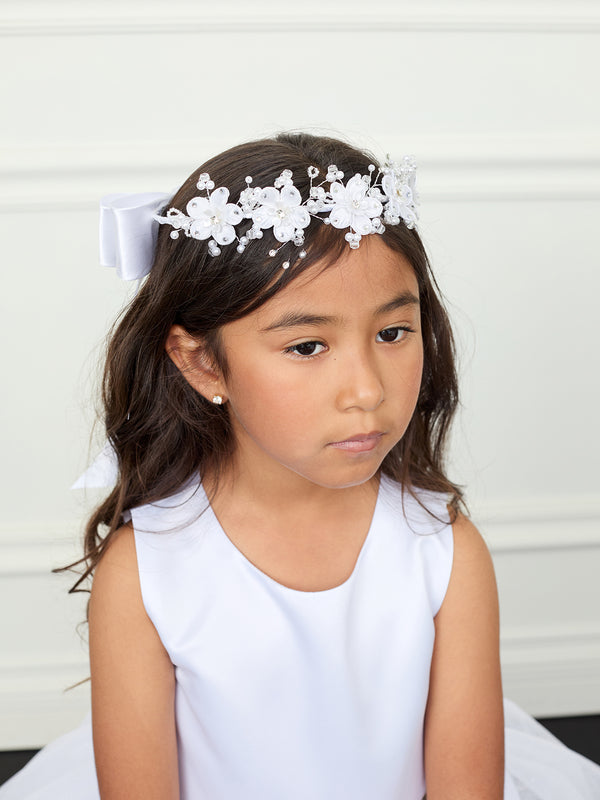 Elegant White Floral and Pearl Flower Crown for Girls