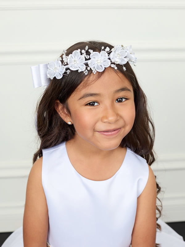 White Floral Pearl Flower Crown for Girls