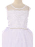 Big Girls White Pearl Sequin Floral Lace Tulle Satin Bolero Communion Dress 7-20 - SophiasStyle.com