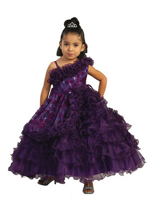 Girls Enchanting One Shoulder Ruffled Dress, Sizes 2-8