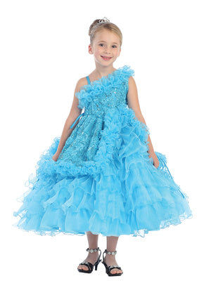 Girls Enchanting One Shoulder Ruffled Dress, Sizes 2-8