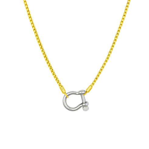 lucky-lock-carabiner-necklace-two-tone-mixed-metal-horseshoe-pendant-chain-Sophia's Style-8