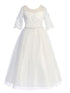 Big Girls White Flower Pearl Lace Illusion Communion Dress 6-14